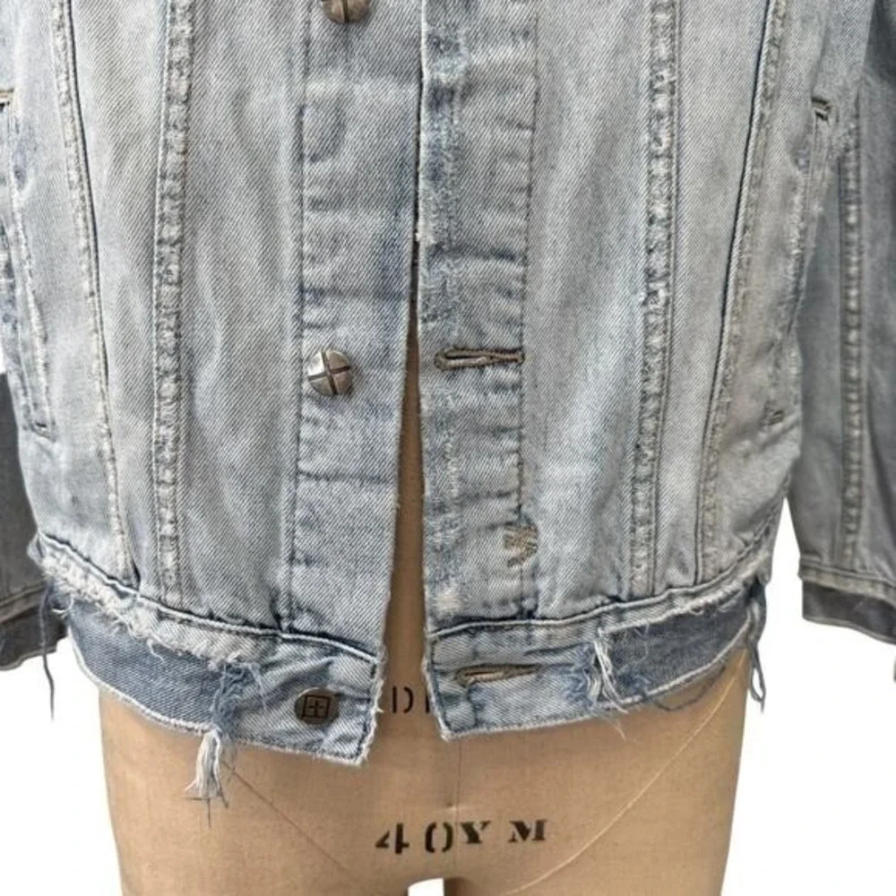Ksubi Jean Jacket Mens Size XS Destroyed Oversized Light Wash Denim